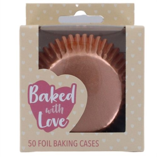 Baked with Love Foil Baking Cases - Rose Gold (pack of 50) Box