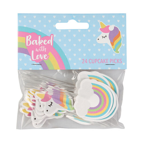 24 Baked with Love Unicorn and Rainbow Decorative Pic - single