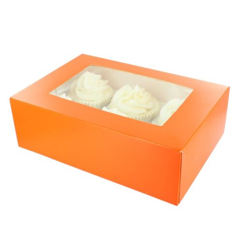 Cupcake Box, holds 6 or 12 - Tangerine - Single