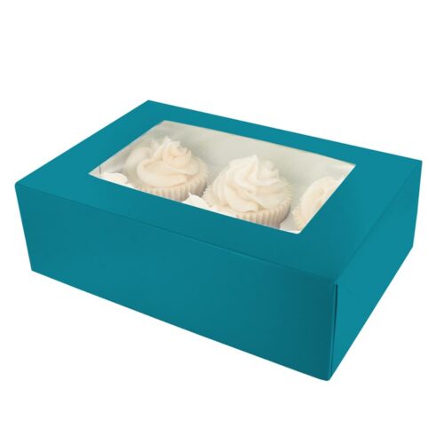 Cupcake Box, holds 6 or 12 - Teal - Single