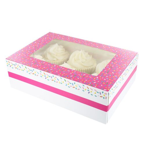 Cupcake Box with Dual Insert, holds 6 or 12 - Sprinkles