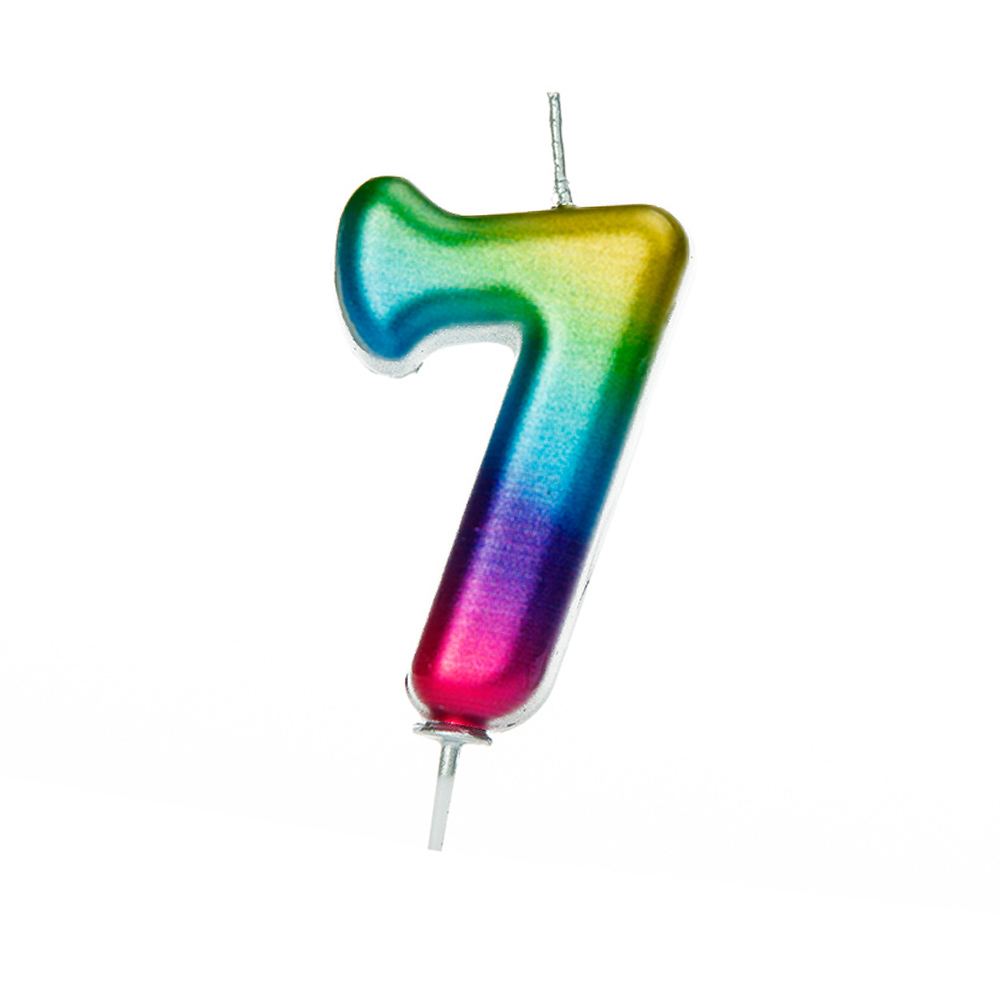 Rainbow Number 7 Metallic Candle