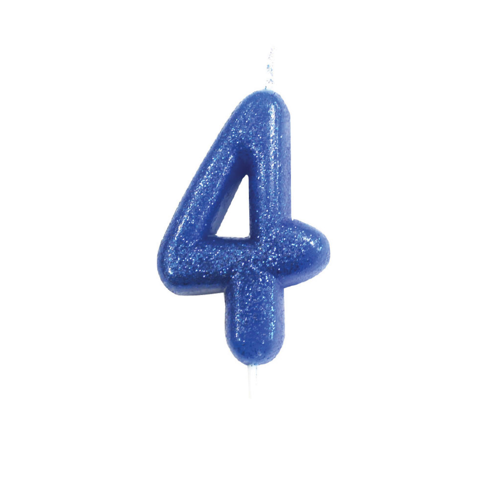 Blue number 4 glitter candle