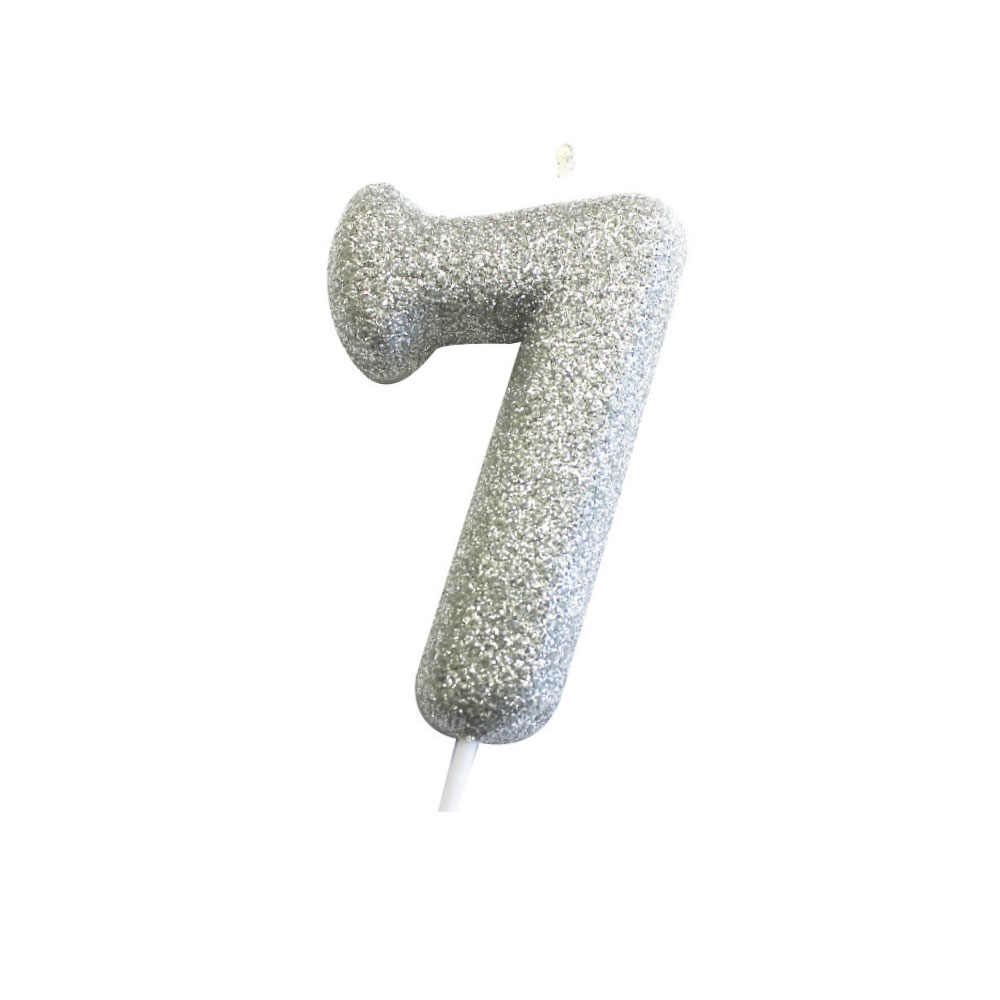 Silver Number 7 Glitter Candle