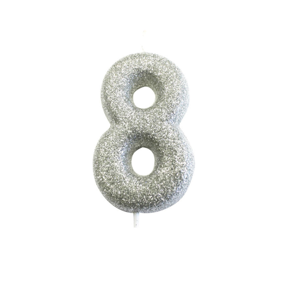 Silver Number 8 Glitter Candle