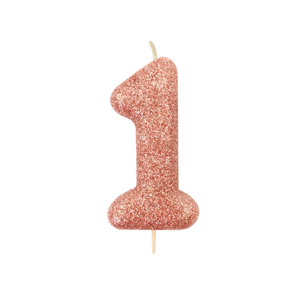 Rose Gold Number 1 Glitter Candle