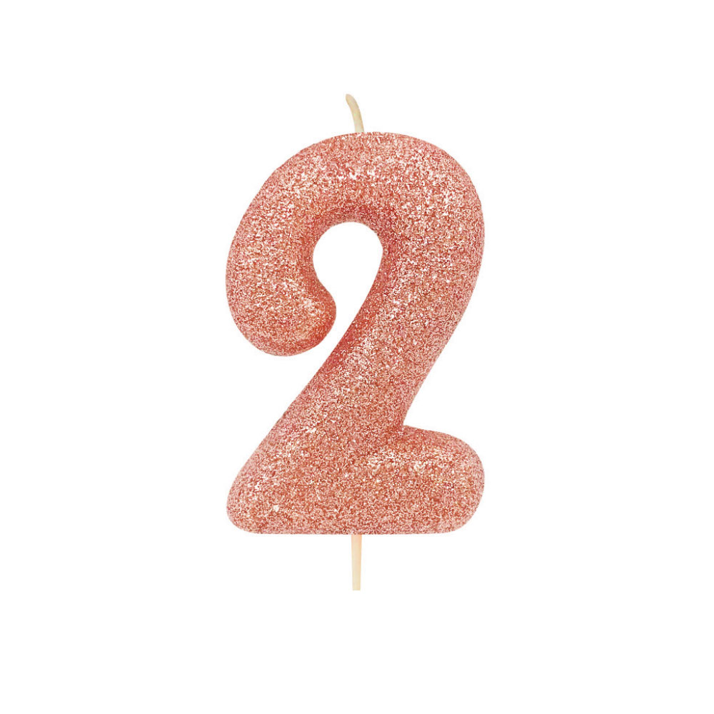 Rose Gold Number 2 Glitter Candle