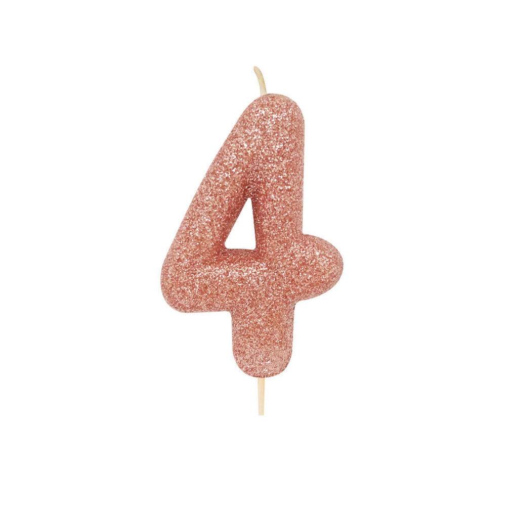 Rose Gold Number 4 Glitter Candle