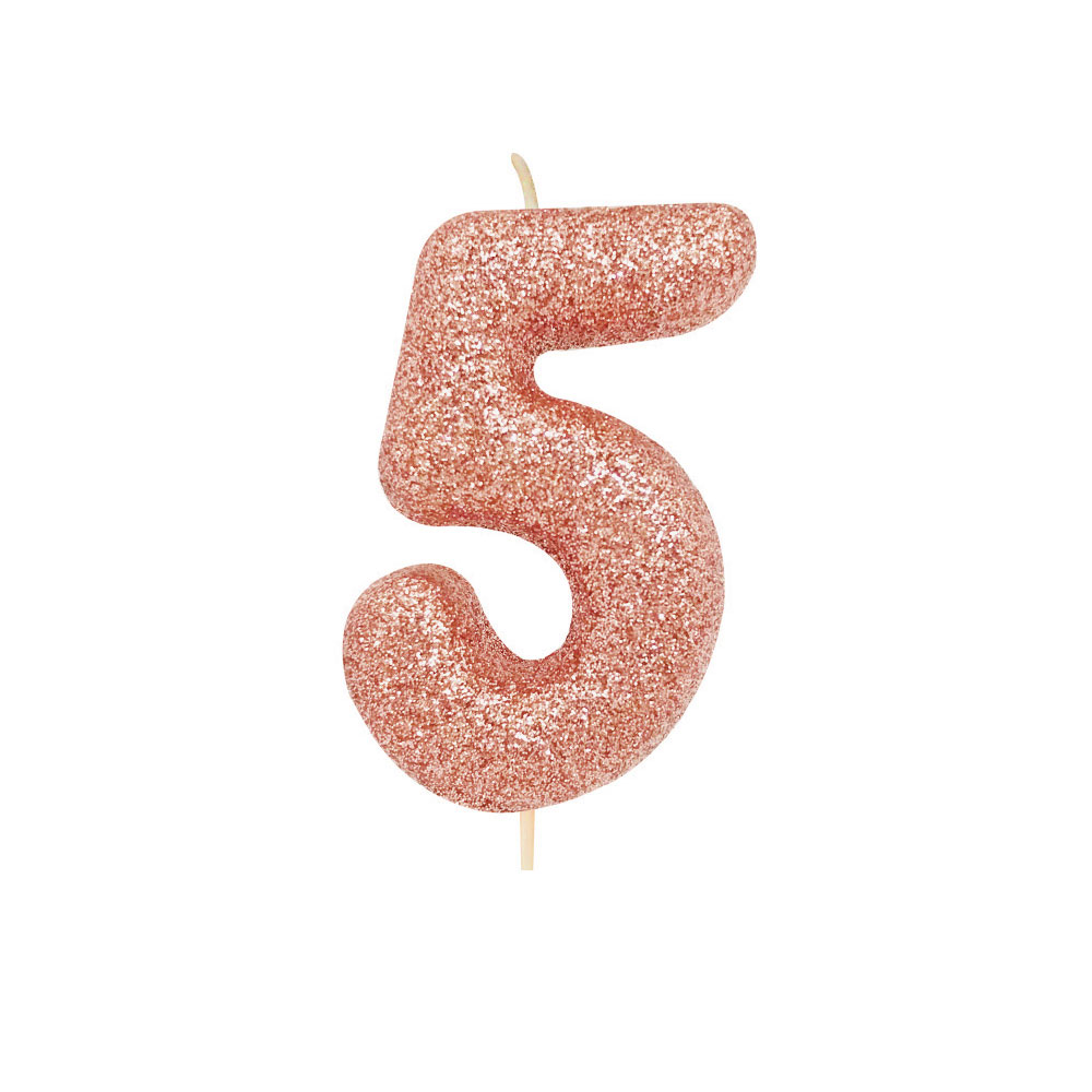 Rose Gold Number 5 Glitter Candle