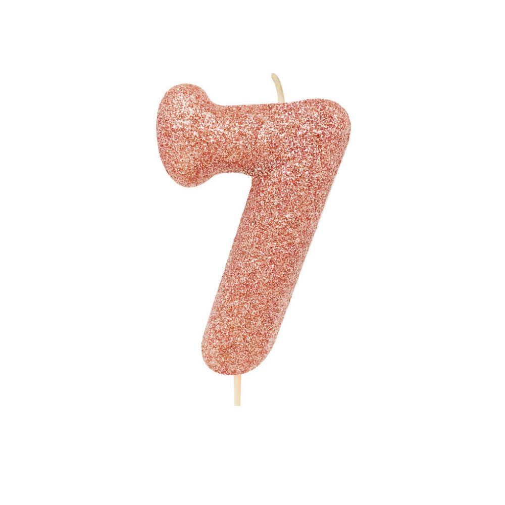 Rose Gold Number 7 Glitter Candle
