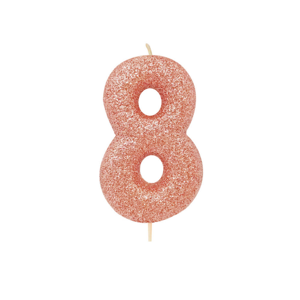 Rose Gold Number 8 Glitter Candle