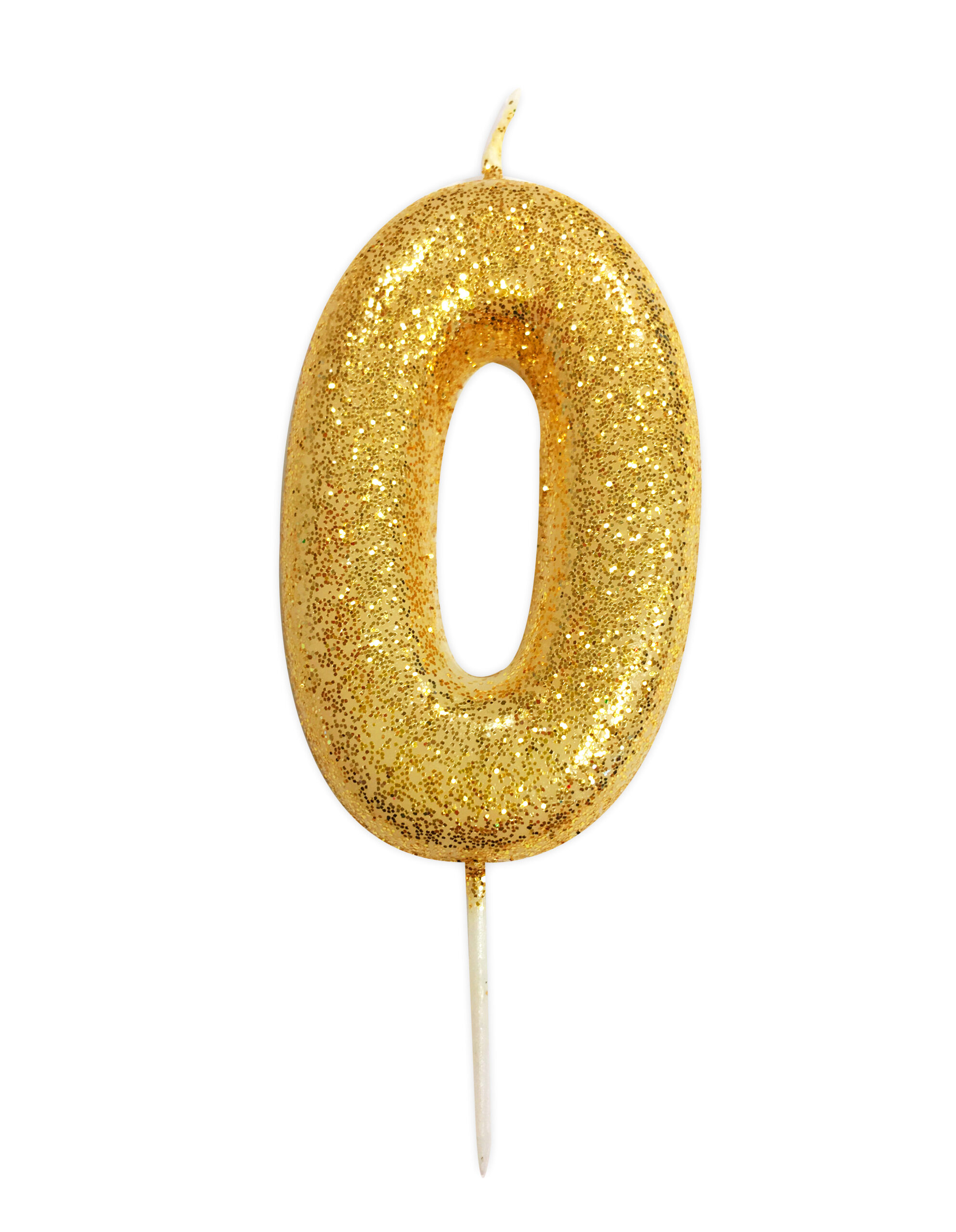 Gold number 0 glitter candle