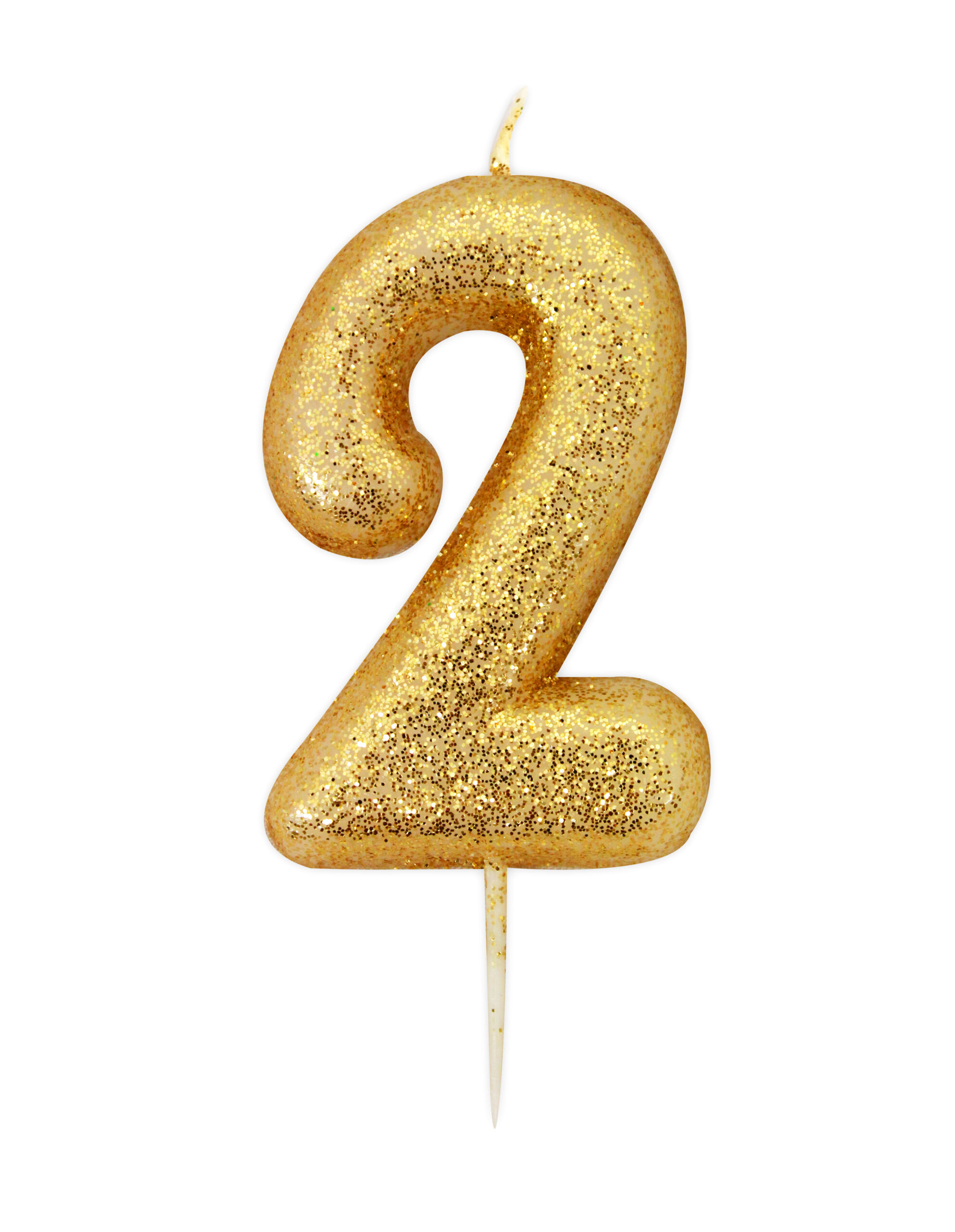 Gold number 2 glitter candle