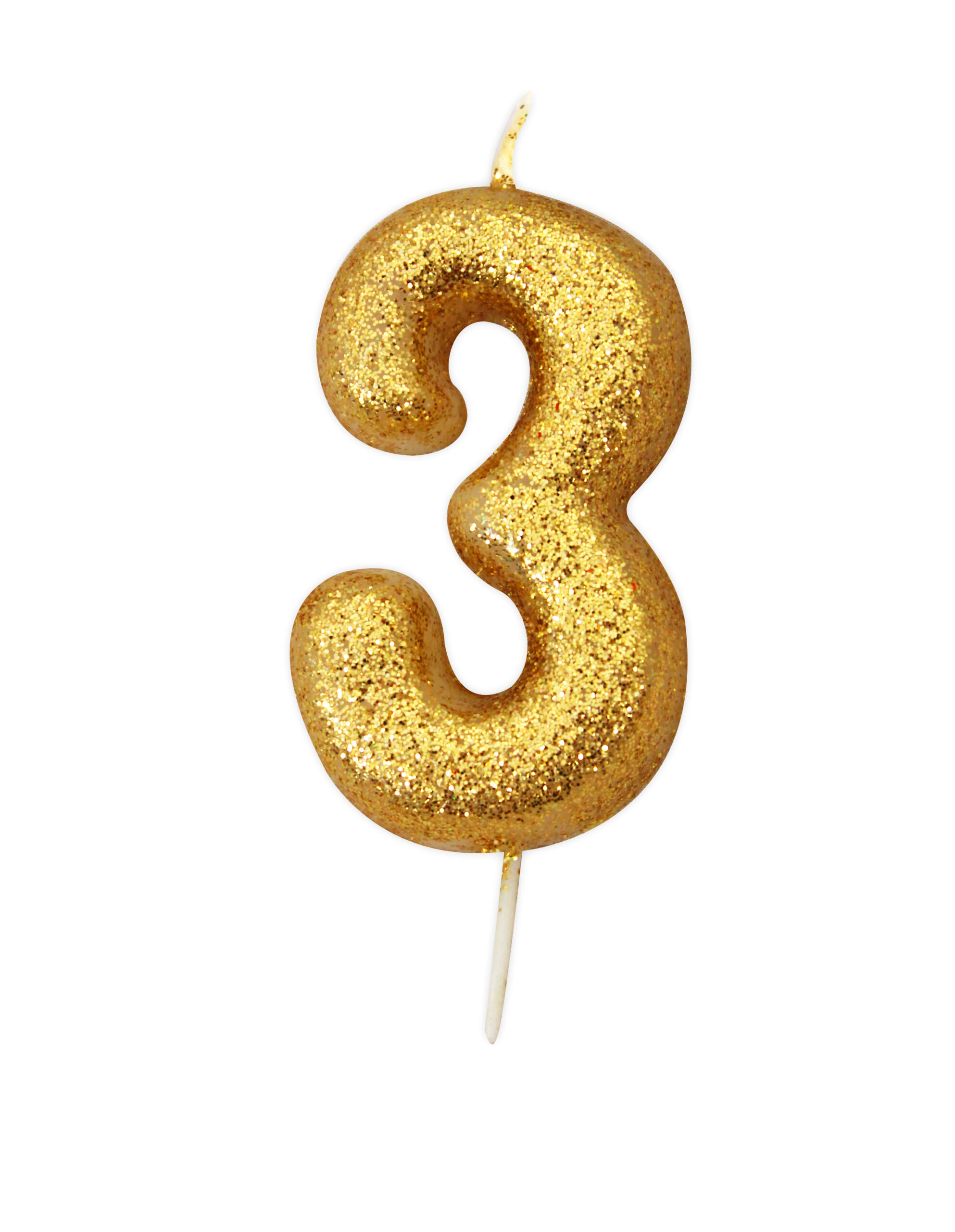 Gold number 3 glitter candle