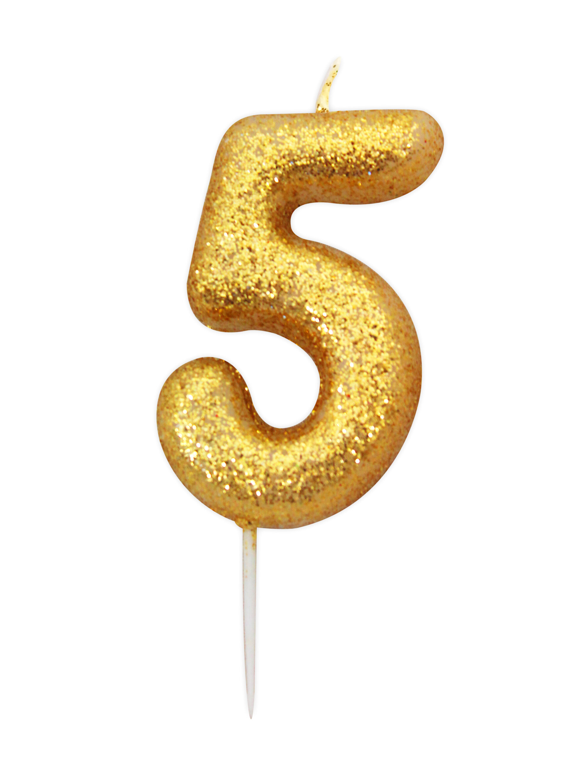 Gold number 5 glitter candle