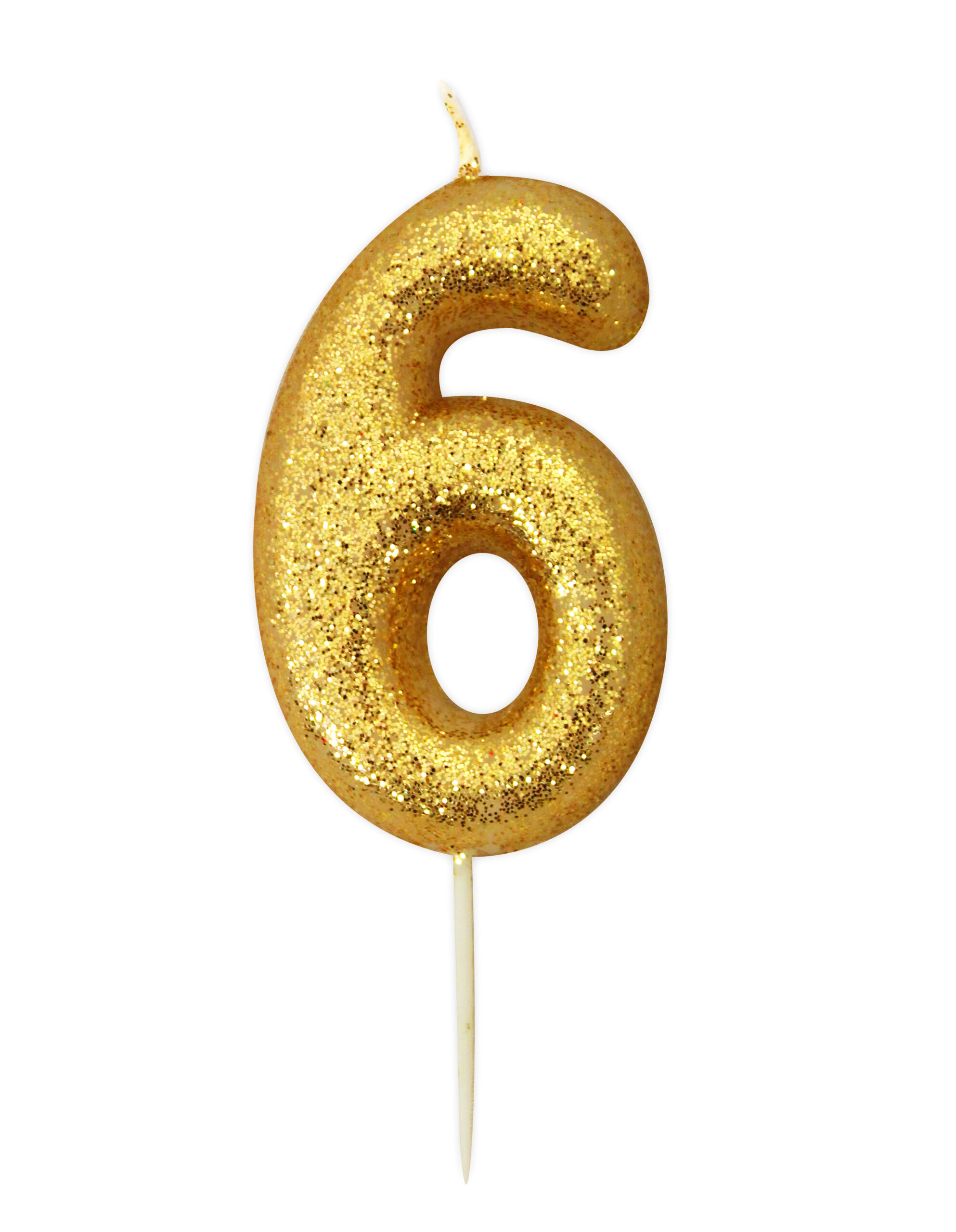 Gold number 6 glitter candle