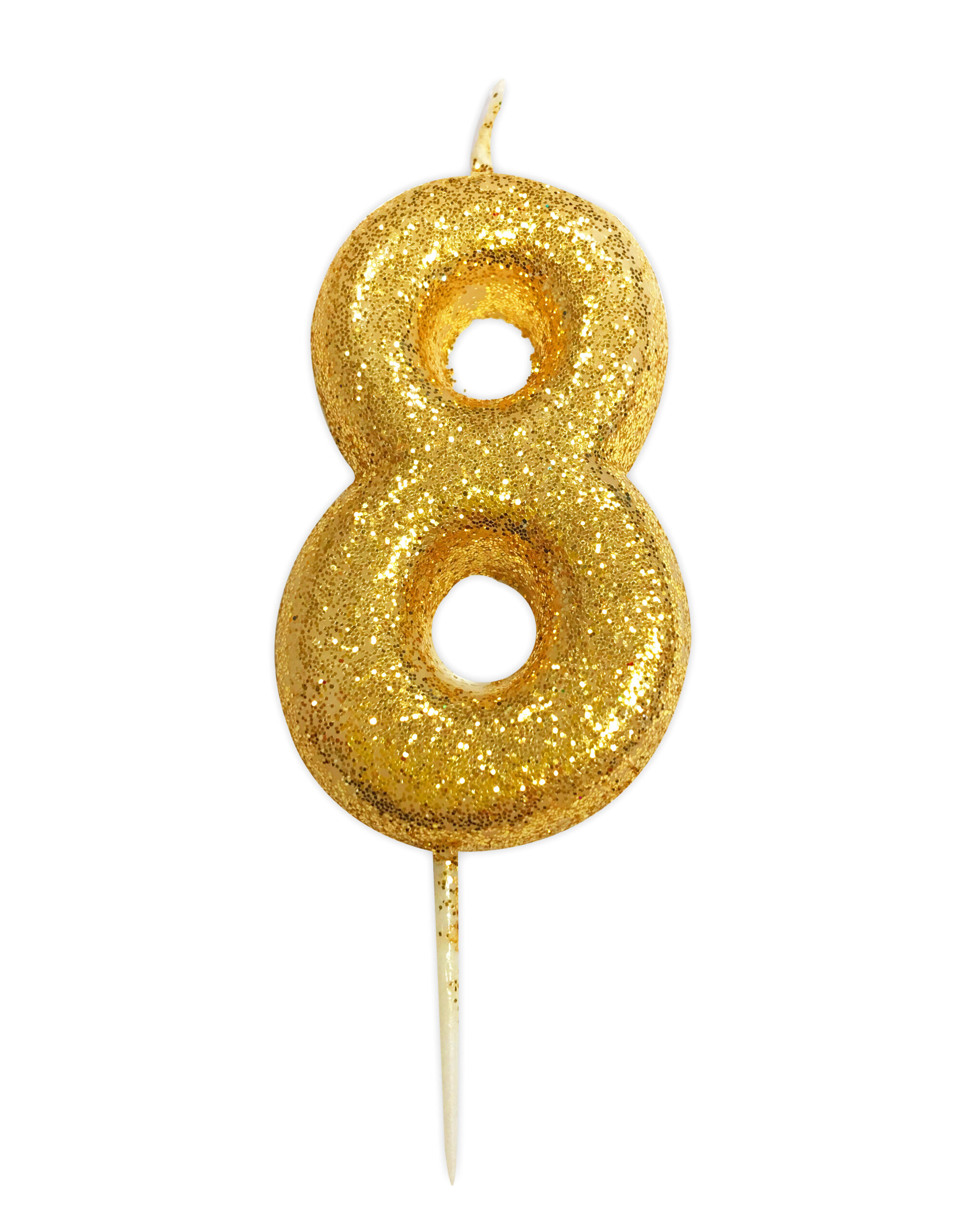Gold number 8 glitter candle