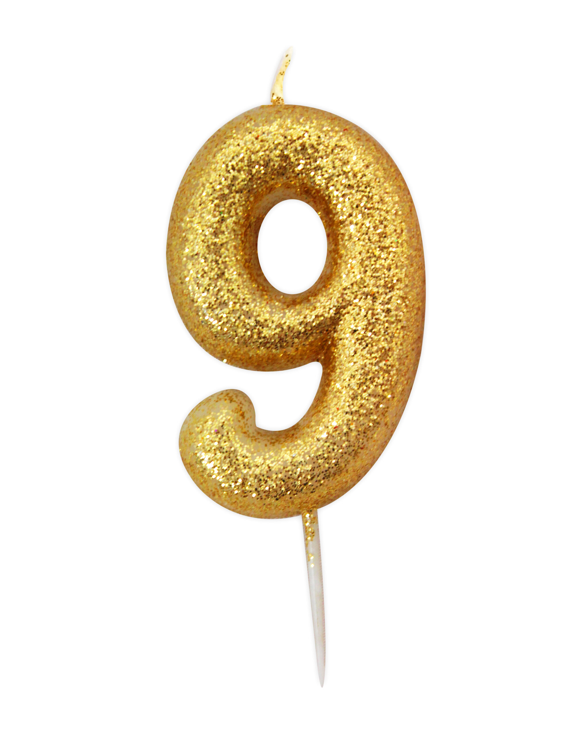 Gold number 9 glitter candle