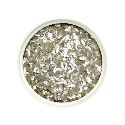 Edible glitter flakes silver close up