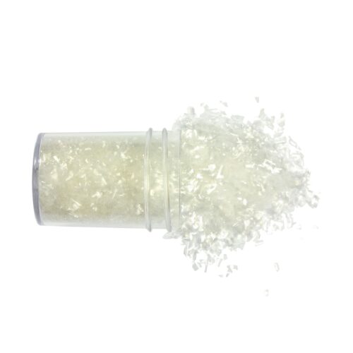 Edible glitter flakes white close up with pot
