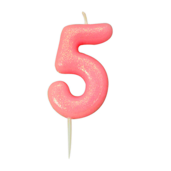Pink Number 5 Glitter Candle