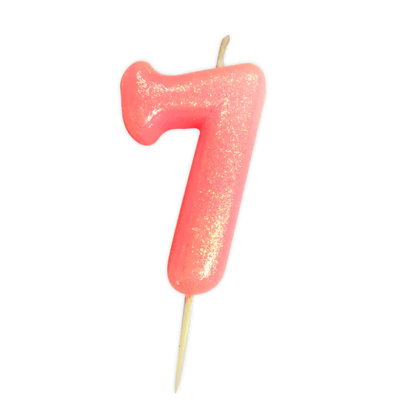 Pink Number 7 Glitter Candle