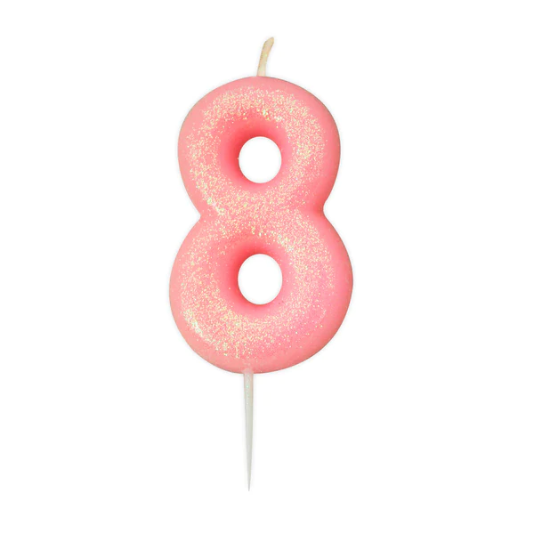 Pink Number 8 Glitter Candle