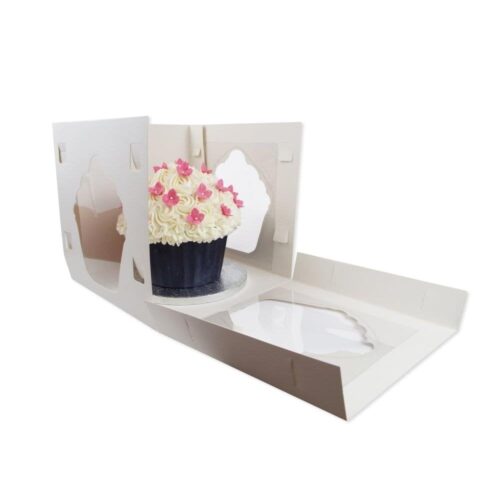 white 10 inch luxury satin finish giant cupcake box open 2