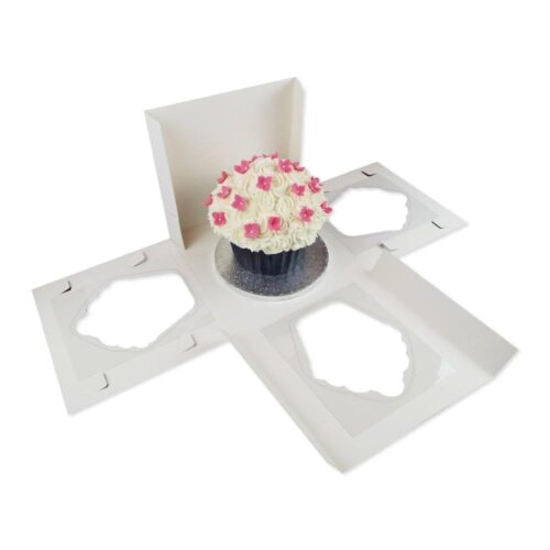 white 10 inch luxury satin finish giant cupcake box open