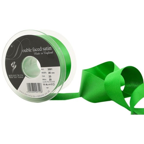 berisford emerald green 35mm double satin ribbon
