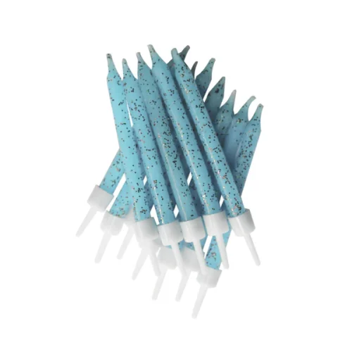 Pale Blue Glitter Candles pack of 12