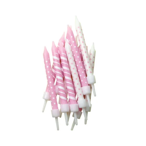 Pink Stripe and Dot Candles pack of 12