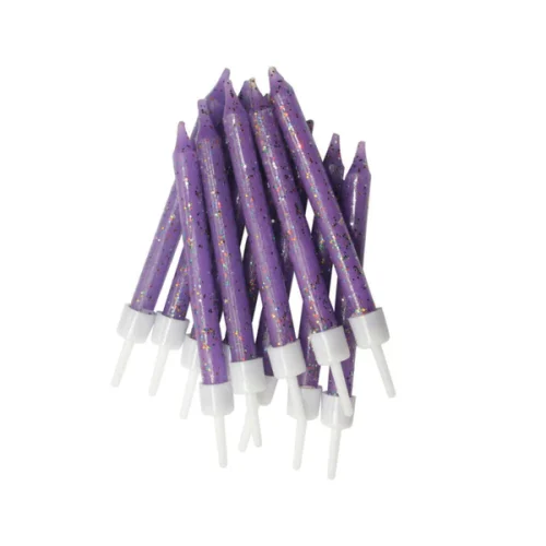 Purple Glitter Candles pack of 12