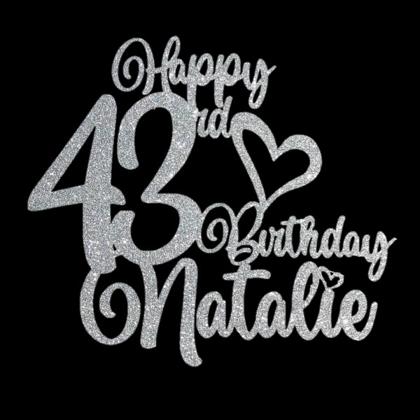 Happy Birthday Personalised Cake Topper Silver Style 1