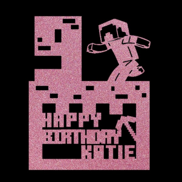 Minecraft Style Personalised Cake Topper Dusky Pink