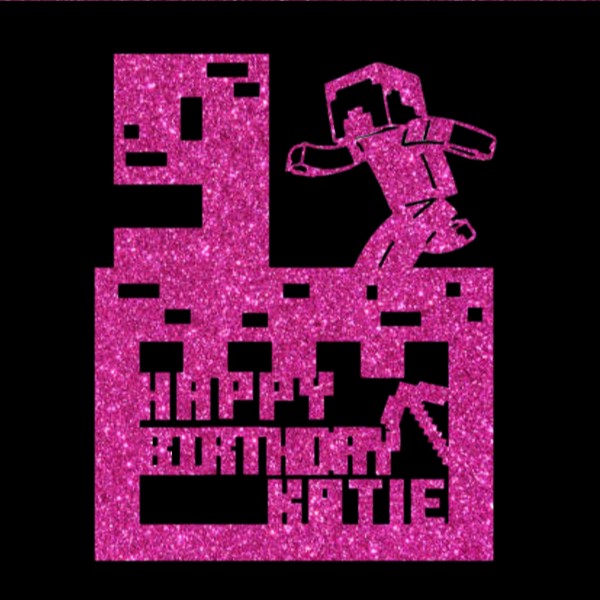 Minecraft Style Personalised Cake Topper Hot Pink