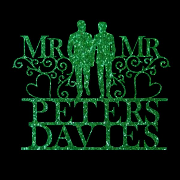 Mr and Mr Personalised Cake Topper Wedding Green