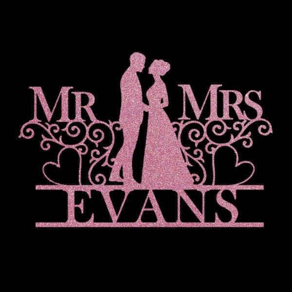 Mr and Mrs Personalised Cake Topper Wedding Dusky Pink