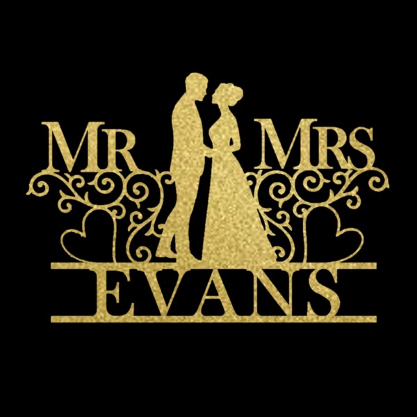 Mr and Mrs Personalised Cake Topper Wedding Gold