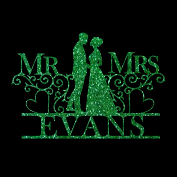Mr and Mrs Personalised Cake Topper Wedding Green