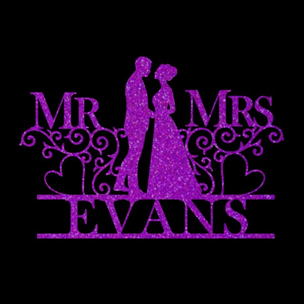 Mr and Mrs Personalised Cake Topper Wedding Purple