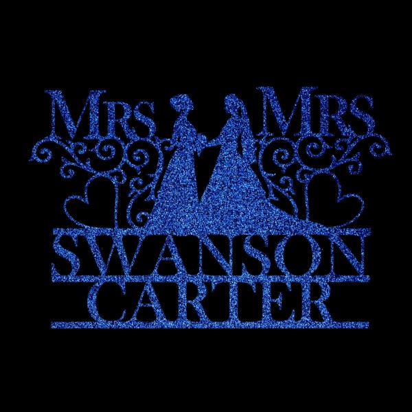 Mrs and Mrs Personalised Cake Topper Wedding Blue