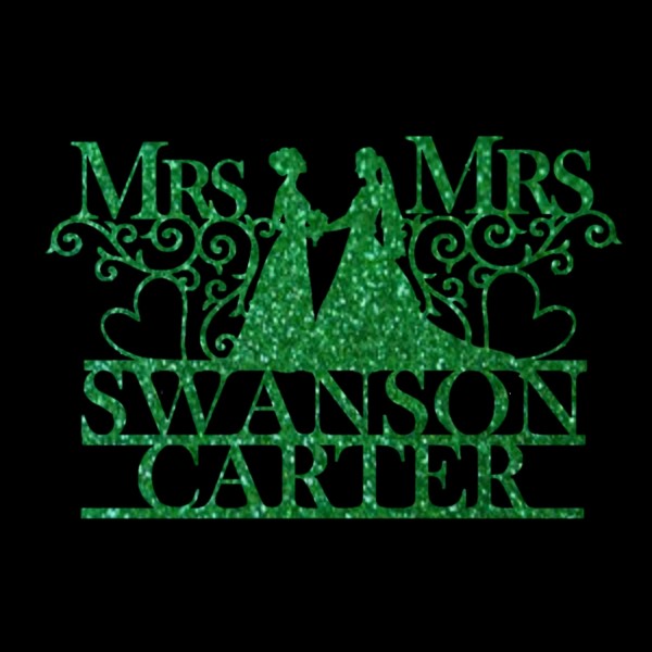 Mrs and Mrs Personalised Cake Topper Wedding Green