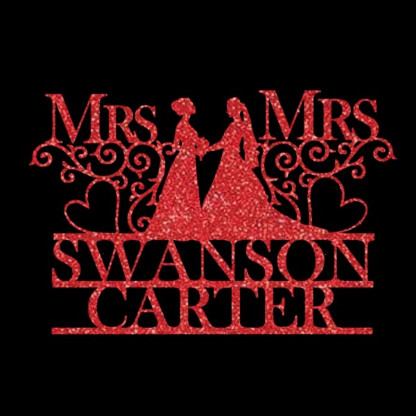 Mrs and Mrs Personalised Cake Topper Wedding Red